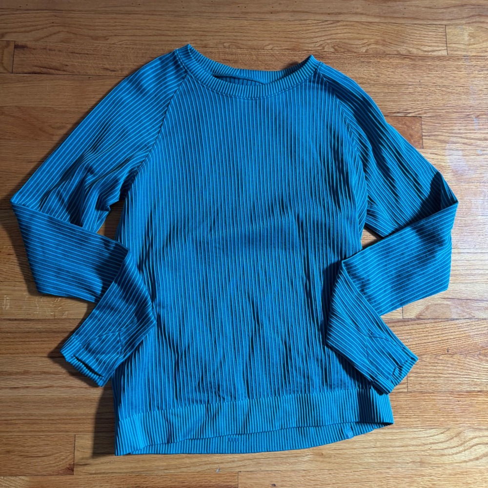 Lululemon Rest Less Long Sleeve Pullover Size 8 Teal Blue Ribbed Thumbholes